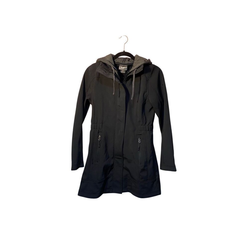 CB women’s black fleece lined hooded mid length jacket size small